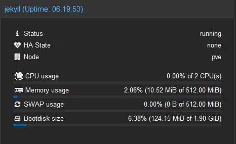 Resource usage, barely any CPU usage and very low memory usage.